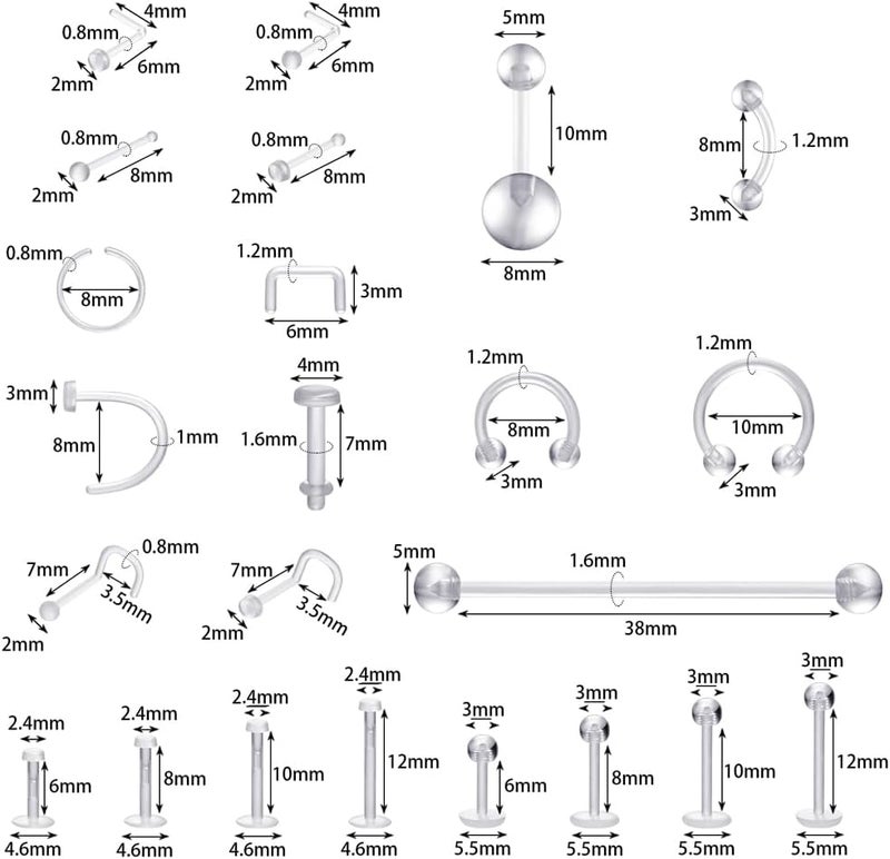 intera Clear Piercing Retainers for Bioflex Nose Rings Septum Cartilage Rook Daith Earrings Horseshoe Eyebrow Lip Tragus Belly Rings Retainers for Men and Women - Image 3
